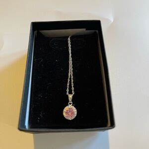 New Power Cubic Zirconia Charm Silver 18” Necklace Baby Pink